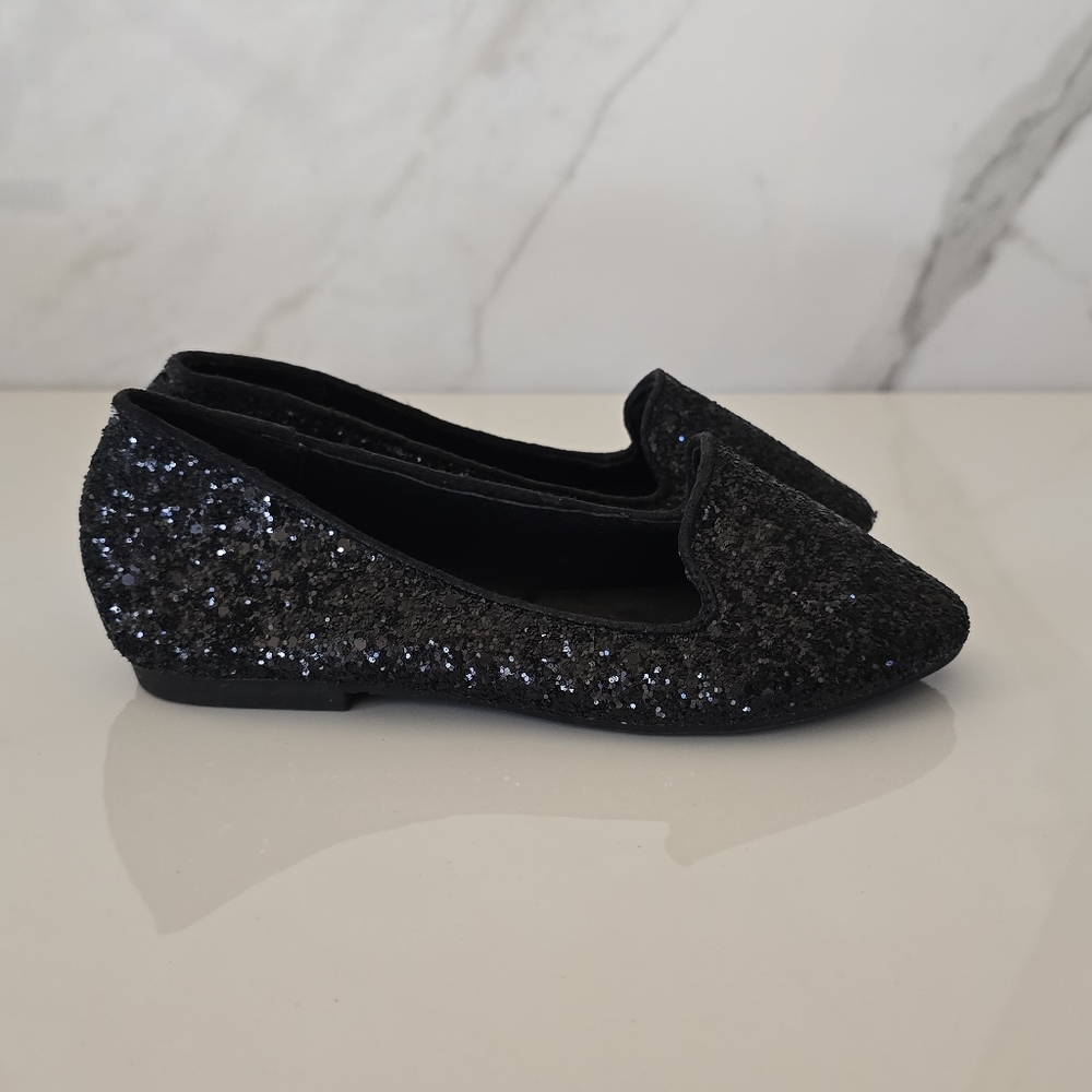 Girl's Black glittery Almond Toe Ballerina flats Size 11 - Picture 2 of 9